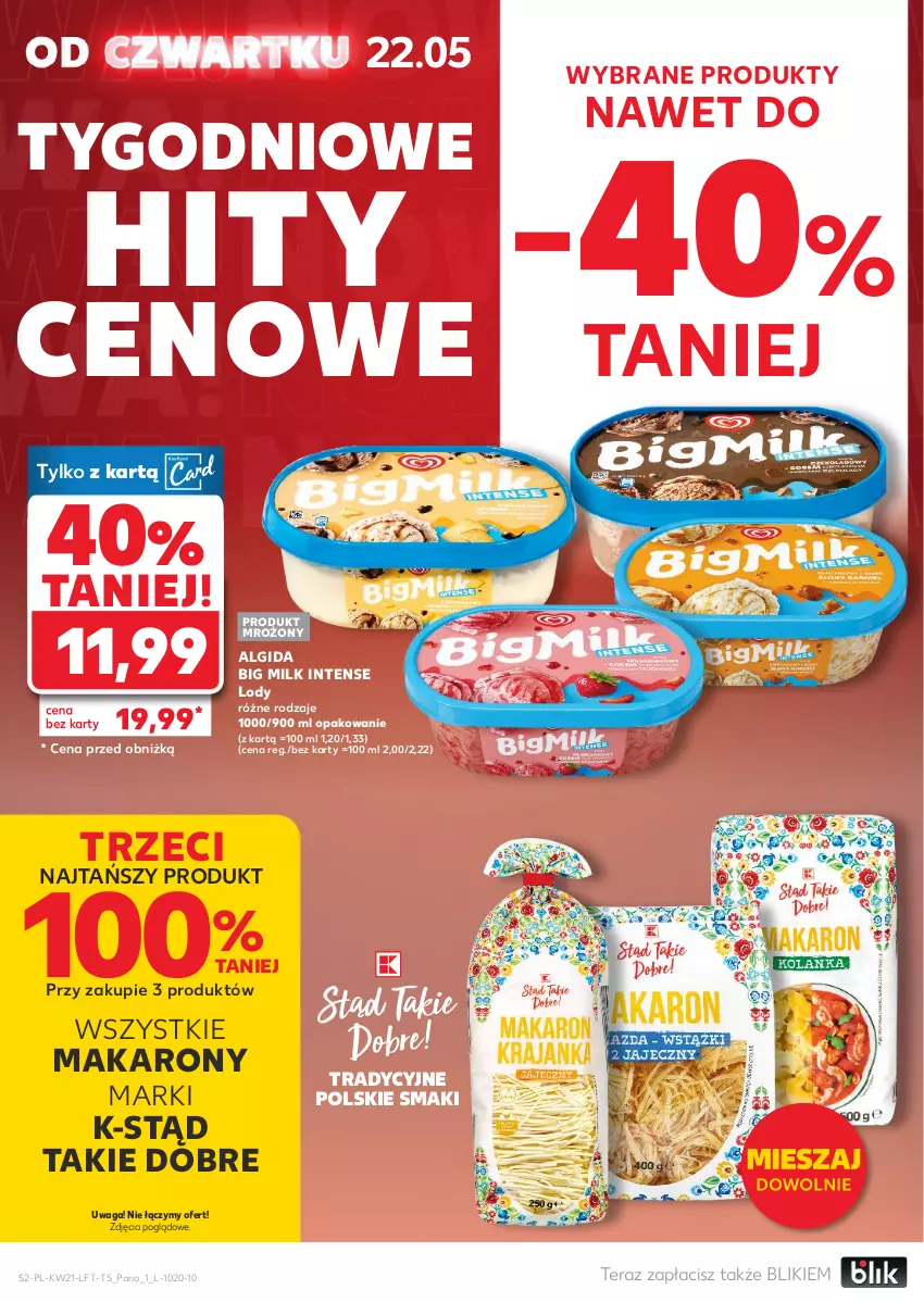 Gazetka promocyjna Kaufland - Gazetka tygodnia - ważna 22.05 do 28.05.2025 - strona 2 - produkty: Algida, Big Milk, LG, Lody, Makaron, Tera, Waga