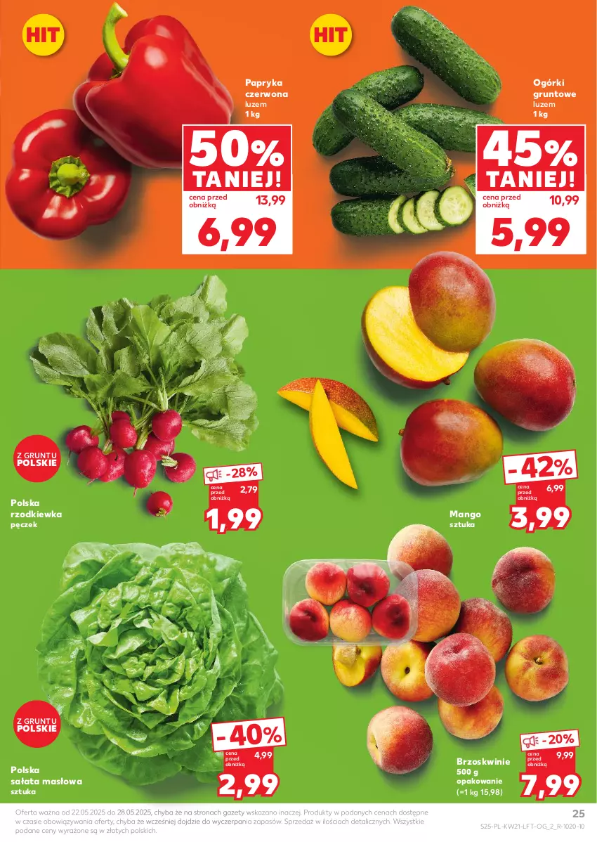 Gazetka promocyjna Kaufland - Gazetka tygodnia - ważna 22.05 do 28.05.2025 - strona 25 - produkty: Brzoskwinie, Grunt, Mango, Masło, Papryka, Papryka czerwona, Rzodkiewka, Sałat, Sałata masłowa