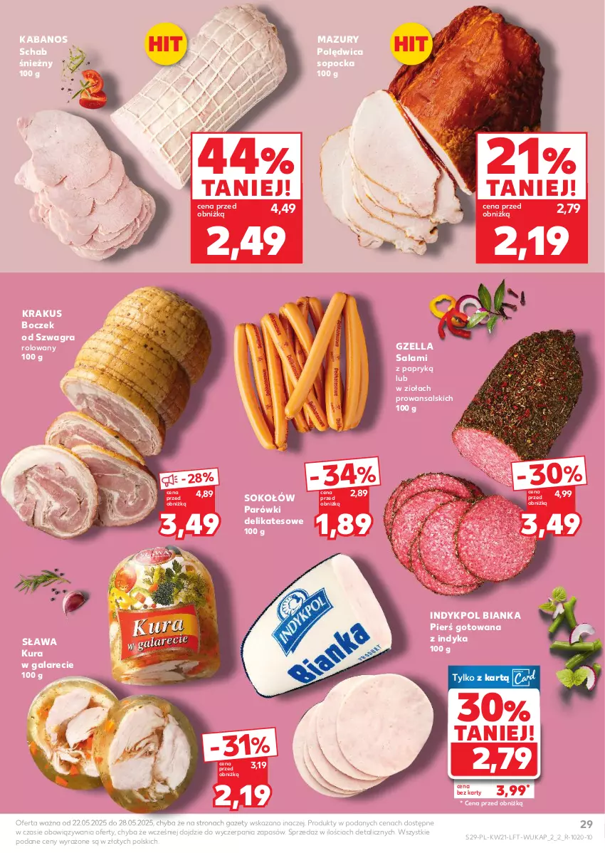 Gazetka promocyjna Kaufland - Gazetka tygodnia - ważna 22.05 do 28.05.2025 - strona 29 - produkty: Bianka, Boczek, Gala, Gra, Kabanos, Krakus, Parówki, Polędwica, Salami, Sok, Sokołów