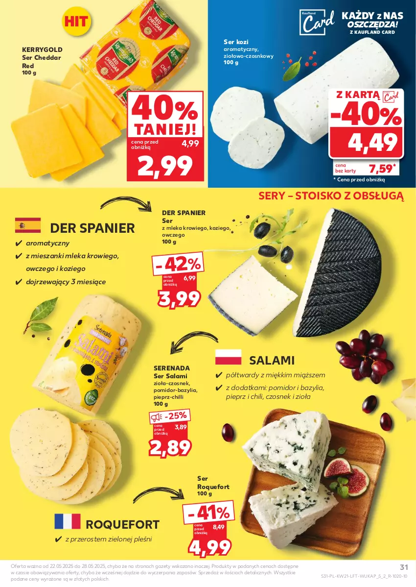 Gazetka promocyjna Kaufland - Gazetka tygodnia - ważna 22.05 do 28.05.2025 - strona 31 - produkty: Bazyl, Bazylia, Cheddar, Czosnek, Pieprz, Roquefort, Salami, Ser, Ser kozi, Ser salami