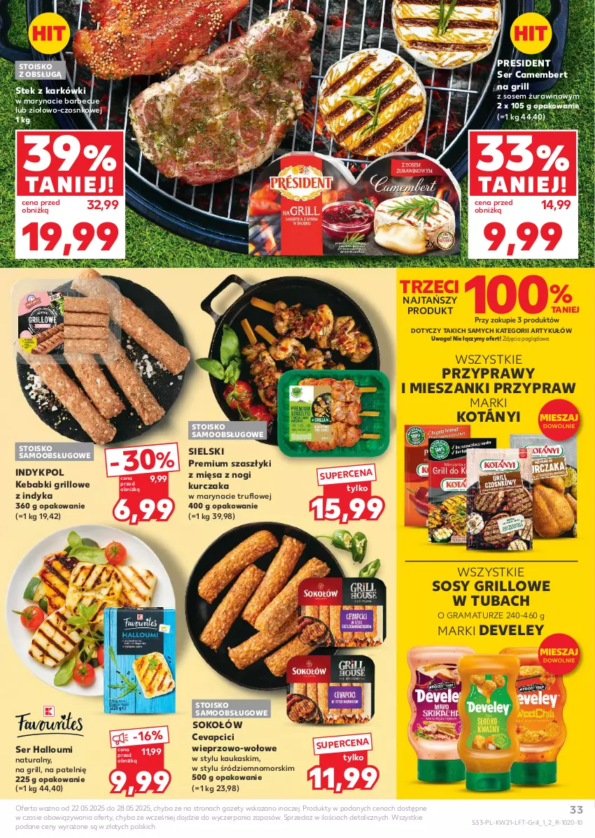 Gazetka promocyjna Kaufland - Gazetka tygodnia - ważna 22.05 do 28.05.2025 - strona 33 - produkty: Camembert, Gra, Grill, Kask, Kebab, Kotányi, Kurczak, Przyprawy, Rama, Ser, Sok, Sokołów, Sos, Stek, Waga, Wino