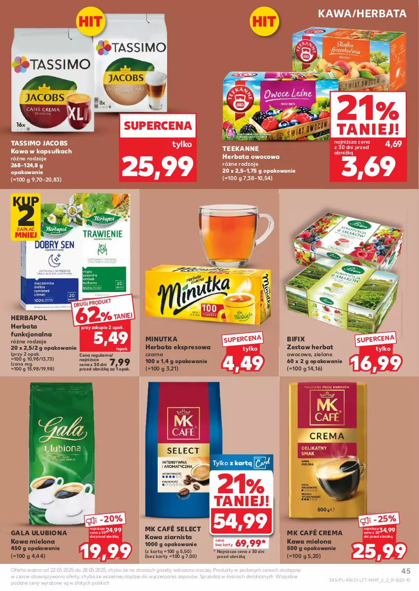 Gazetka promocyjna Kaufland - Gazetka tygodnia - ważna 22.05 do 28.05.2025 - strona 45 - produkty: Gala, Herbapol, Herbata, Herbata owocowa, Jacobs, Kawa, Kawa mielona, Kawa ziarnista, Tassimo, Teekanne