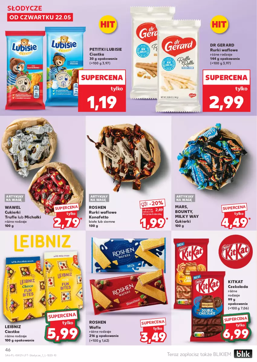 Gazetka promocyjna Kaufland - Gazetka tygodnia - ważna 22.05 do 28.05.2025 - strona 46 - produkty: Bounty, Ciastka, Cukier, Cukierki, Czekolada, Dr Gerard, Lody, Lubisie, Mars, Michałki, Milky Way, Rurki, Tera, Wafle, Wawel