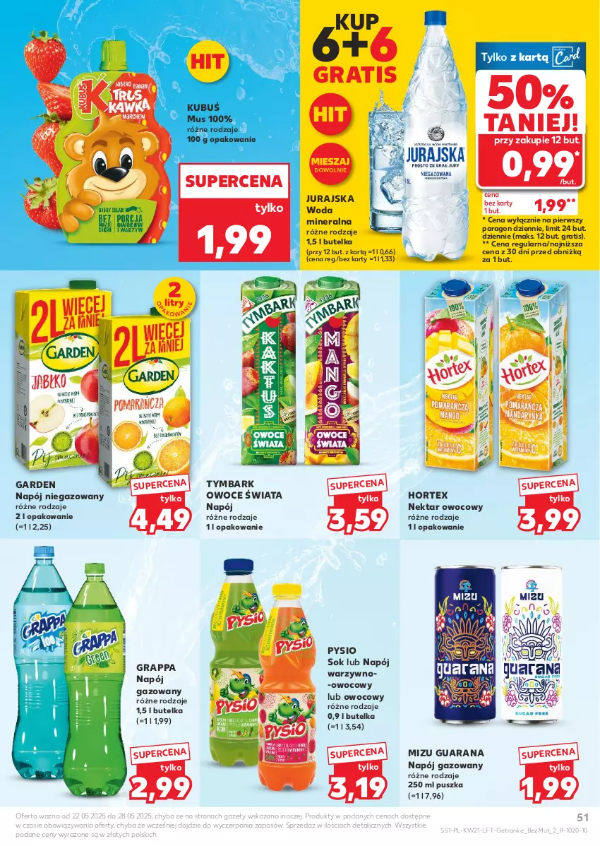 Gazetka promocyjna Kaufland - Gazetka tygodnia - ważna 22.05 do 28.05.2025 - strona 51 - produkty: Gra, Grappa, Hortex, Kubuś, Mus, Napój, Napój gazowany, Napój niegazowany, Nektar, Owoce, Sok, Tran, Tymbark, Woda, Woda mineralna