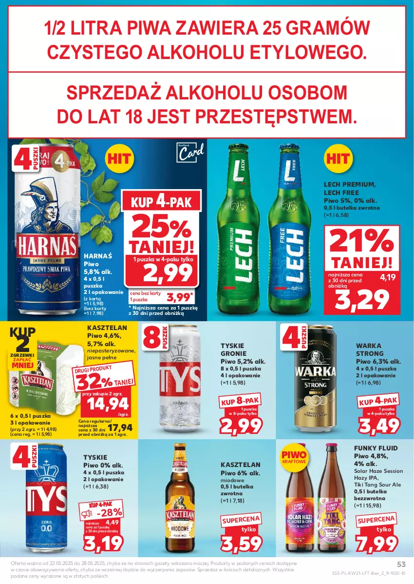 Gazetka promocyjna Kaufland - Gazetka tygodnia - ważna 22.05 do 28.05.2025 - strona 53 - produkty: Gra, Harnaś, Kasztelan, Lech Premium, Piwa, Piwo, SESSIO, Tyskie, Warka