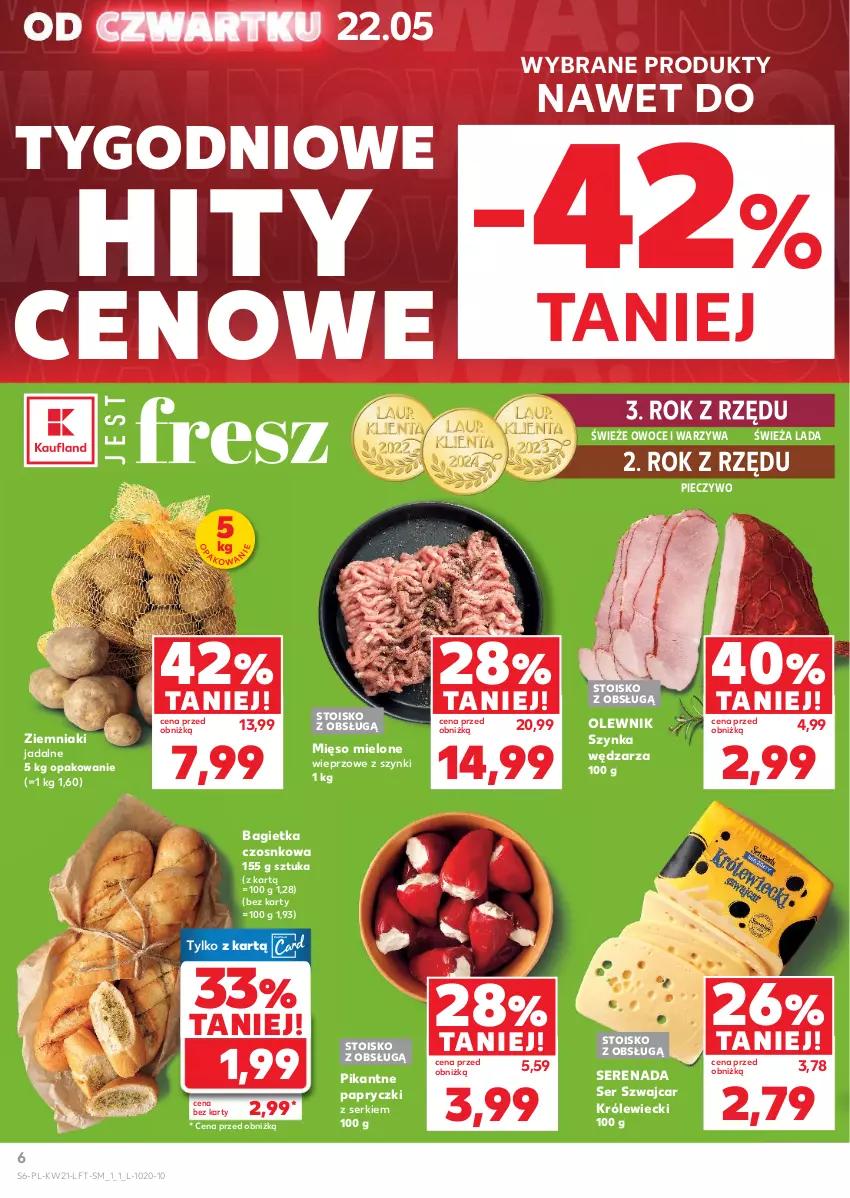 Gazetka promocyjna Kaufland - Gazetka tygodnia - ważna 22.05 do 28.05.2025 - strona 6 - produkty: Bagietka, Bagietka czosnkowa, Mięso, Mięso mielone, Olewnik, Owoce, Piec, Pieczywo, Ser, Szynka, Warzywa, Ziemniaki