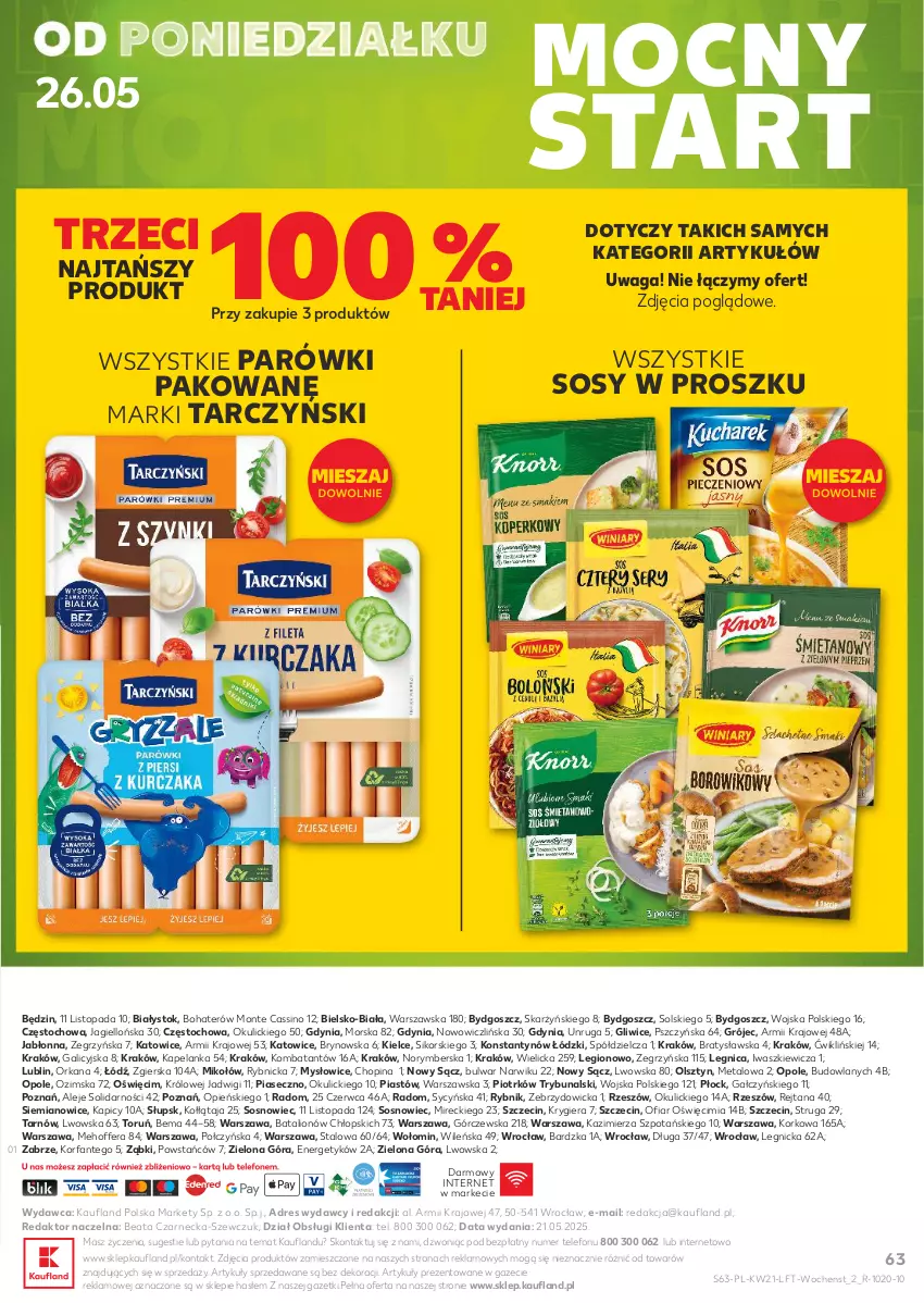 Gazetka promocyjna Kaufland - Gazetka tygodnia - ważna 22.05 do 28.05.2025 - strona 63 - produkty: Dres, Fa, Lion, Monte, Orka, Parówki, Piast, Sos, Tarczyński, Telefon, Top, Waga