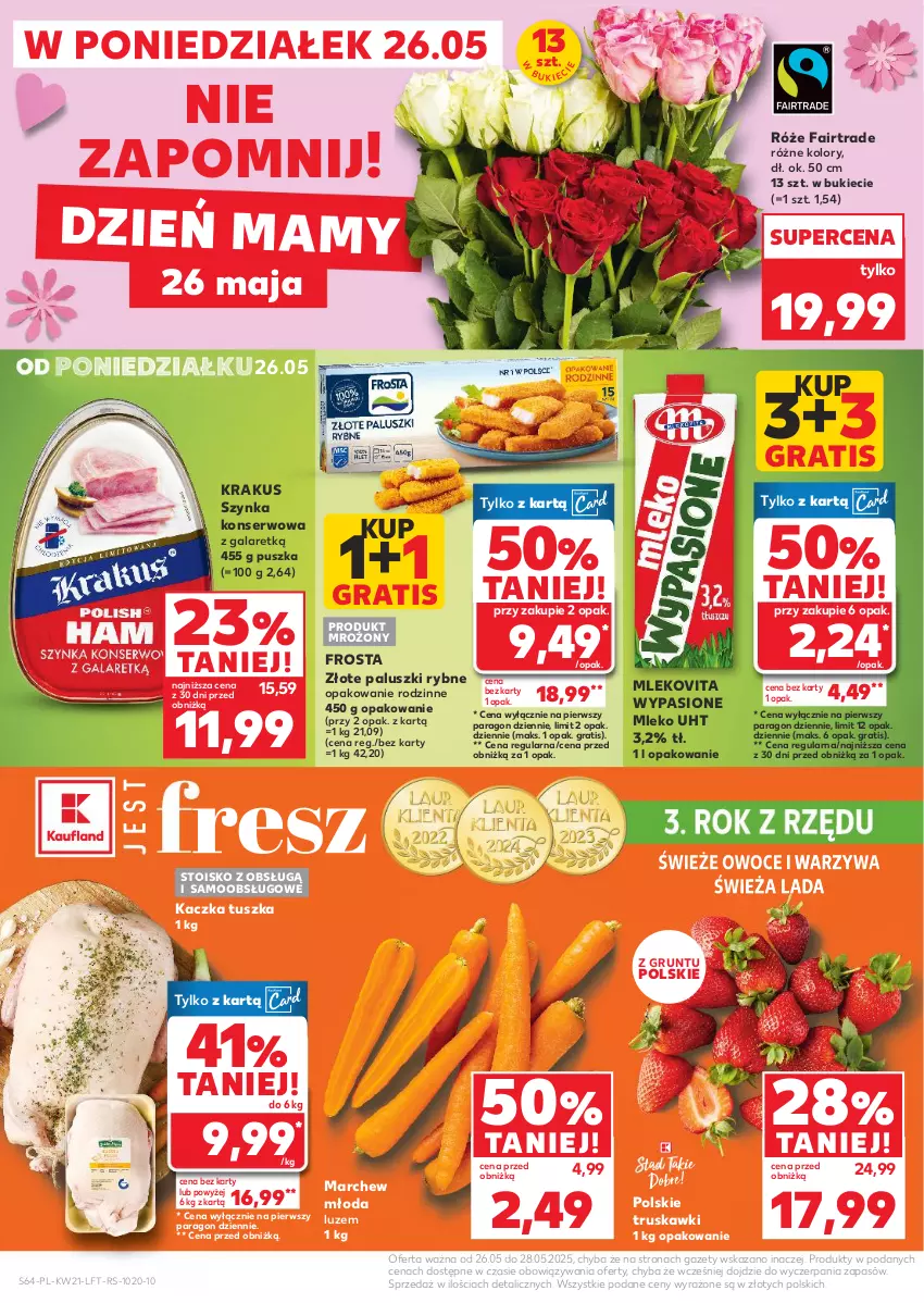 Gazetka promocyjna Kaufland - Gazetka tygodnia - ważna 22.05 do 28.05.2025 - strona 64 - produkty: Fa, Frosta, Gala, Gra, Grunt, Kaczka, Krakus, Mleko, Mlekovita, Owoce, Paluszki rybne, Ser, Szynka, Szynka konserwowa, Truskawki, Tusz, Warzywa