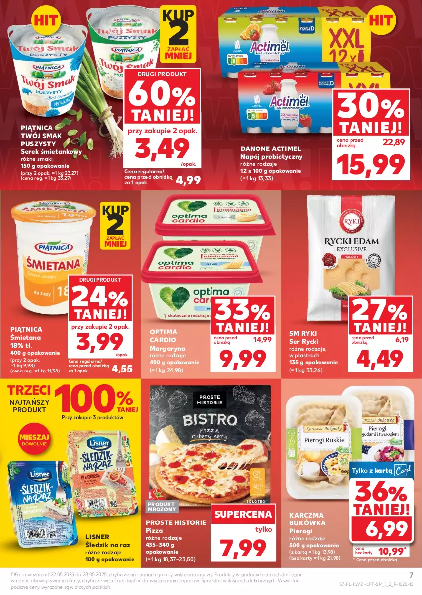 Gazetka promocyjna Kaufland - Gazetka tygodnia - ważna 22.05 do 28.05.2025 - strona 7 - produkty: Actimel, Danone, Lisner, Margaryna, Napój, Optima, Optima Cardio, Piątnica, Pierogi, Pizza, Ser, Serek, Twój Smak