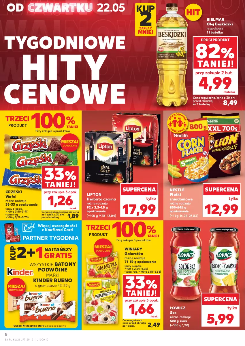 Gazetka promocyjna Kaufland - Gazetka tygodnia - ważna 22.05 do 28.05.2025 - strona 8 - produkty: Baton, Beskidzki, Danio, Gala, Galaretka, Gra, Grześki, Herbata, Herbata czarna, Kinder, Kinder Bueno, Lipton, Nestlé, Olej, Rama, Sos, Waga, Winiary
