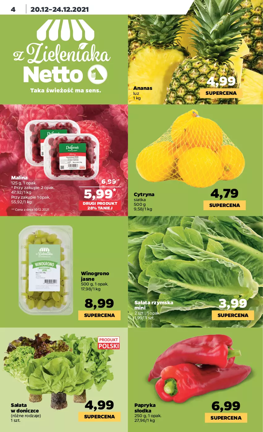 Gazetka promocyjna Netto - Boże Narodzenie - ważna 20.12 do 24.12.2021 - strona 4 - produkty: Ananas, Papryka, Papryka słodka, Sałat, Siatka, Wino