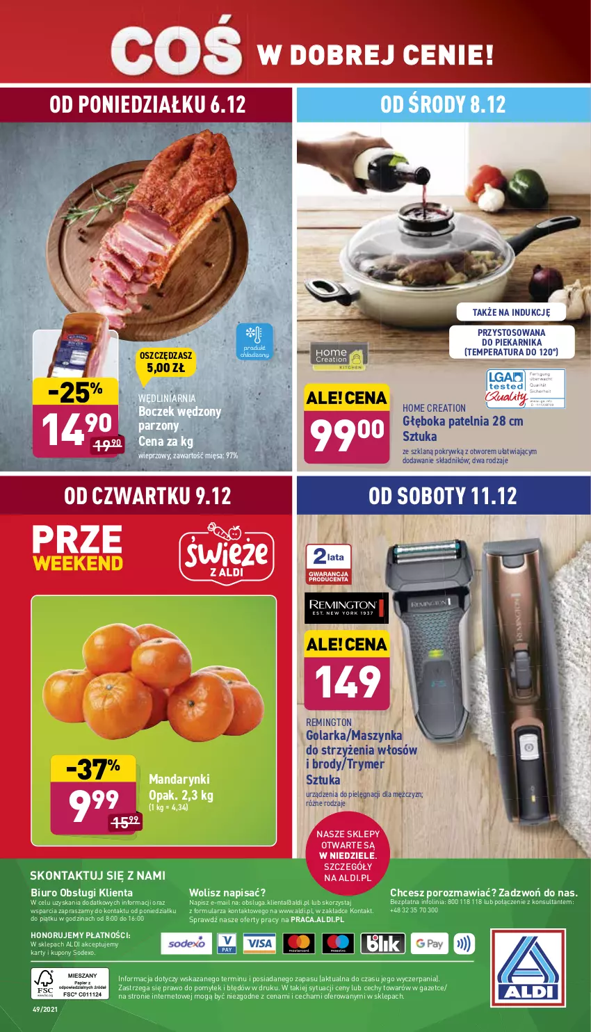 Gazetka promocyjna Aldi - Katalog Moda i Dom - ważna 08.12 do 12.12.2021 - strona 16 - produkty: Biuro, Boczek, Golarka, Mandarynki, Maszynka, O nas, Patelnia, Piekarnik, Por, Remington, Szynka