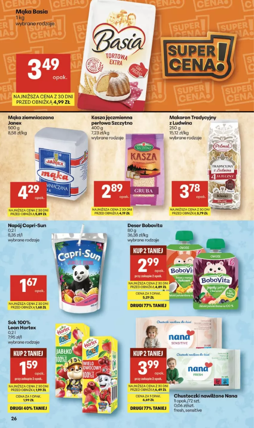 Gazetka promocyjna Delikatesy Centrum - Franczyza DC07 Czwartek - ważna 12.02 do 18.02.2026 - strona 26 - produkty: Basia, BoboVita, Deser, Hortex, Kasza, Kasza jęczmienna, Leon, Mąka, Makaron, Mango, Ser, Sok