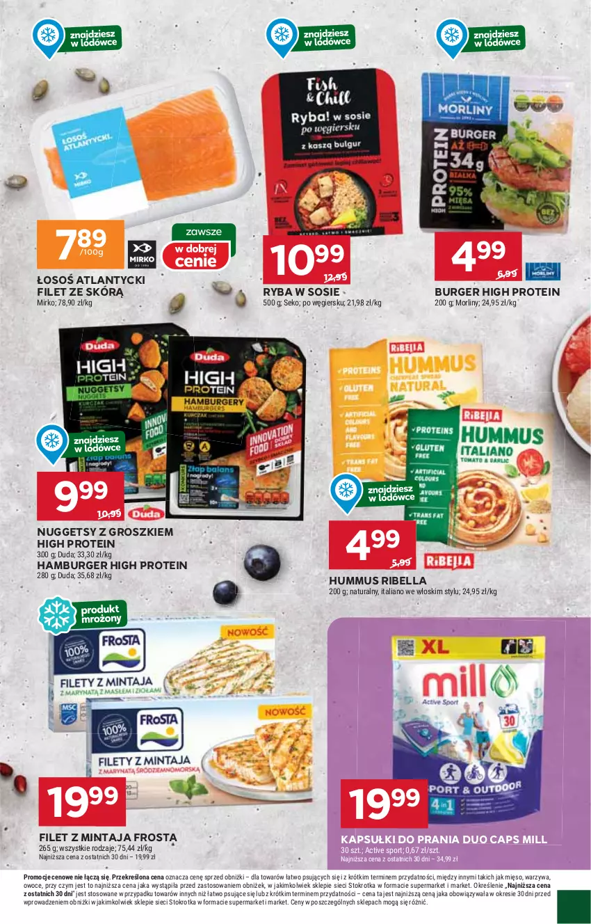 Gazetka promocyjna Stokrotka - Supermarket - ważna 20.02 do 26.02.2025 - strona 25 - produkty: Bell, Bella, Burger, Filet z mintaja, Frosta, Hamburger, HP, Hummus, Kapsułki do prania, Mintaj, Mus, Ryba, Sos