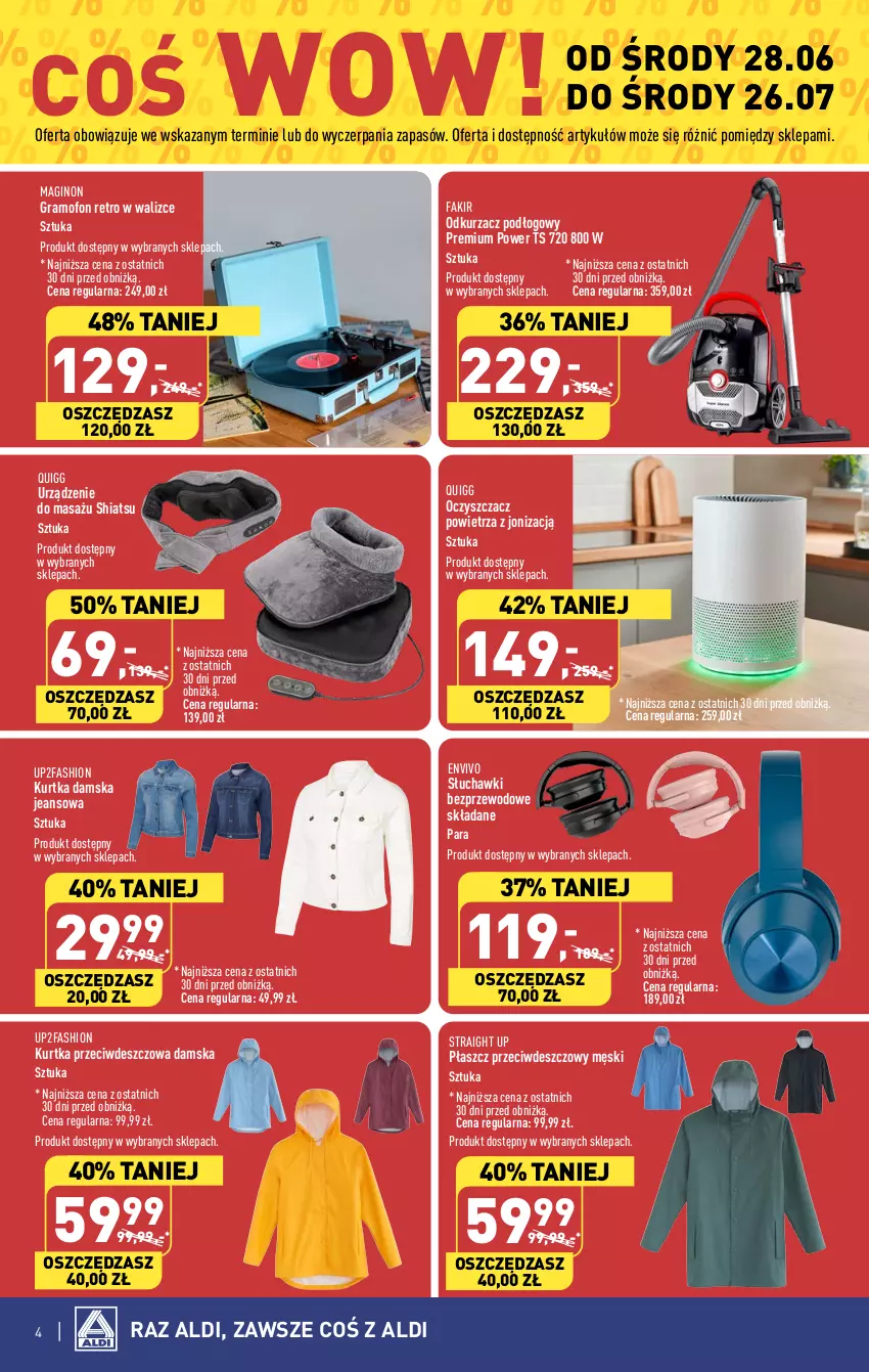 Gazetka promocyjna Aldi - COŚ do domu i nie tylko - ważna 28.06 do 01.07.2023 - strona 4 - produkty: Fa, Gin, Gra, Kurtka, Oczyszczacz powietrza, Odkurzacz, Płaszcz, Słuchawki, Słuchawki bezprzewodowe