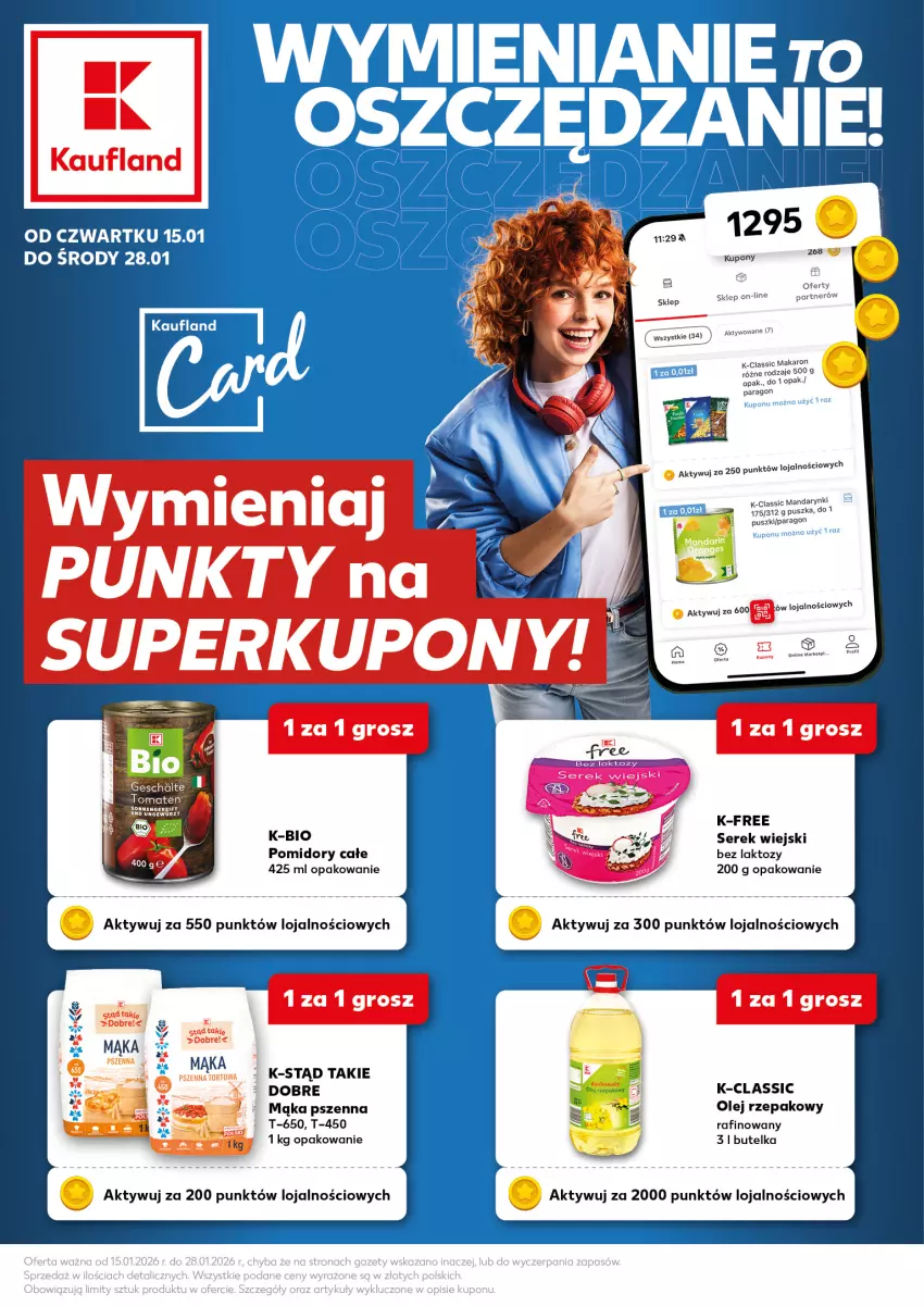 Gazetka promocyjna Kaufland - Kaufland - ważna 15.01 do 28.01.2026 - strona 1 - produkty: Fa, Mąka, Mąka pszenna, Makaron, Mandarynki, Olej, Olej rzepakowy, Pomidory, Ser, Serek, Serek wiejski