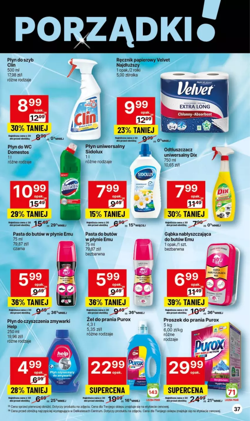 Gazetka promocyjna Delikatesy Centrum - Dyskontowe ceny w Delikatesach Centrum - ważna 30.11 do 06.12.2023 - strona 37 - produkty: Clin, Domestos, Płyn do szyb, Płyn do wc, Por, Pur, Rum, Sidolux, Zmywarki