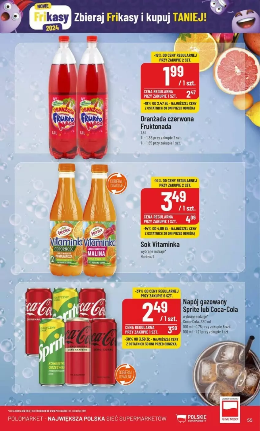 Gazetka promocyjna PoloMarket - ważna 14.02 do 20.02.2024 - strona 51 - produkty: Coca-Cola, Hortex, Inka, Napój, Napój gazowany, Oranżada, Sok, Sprite