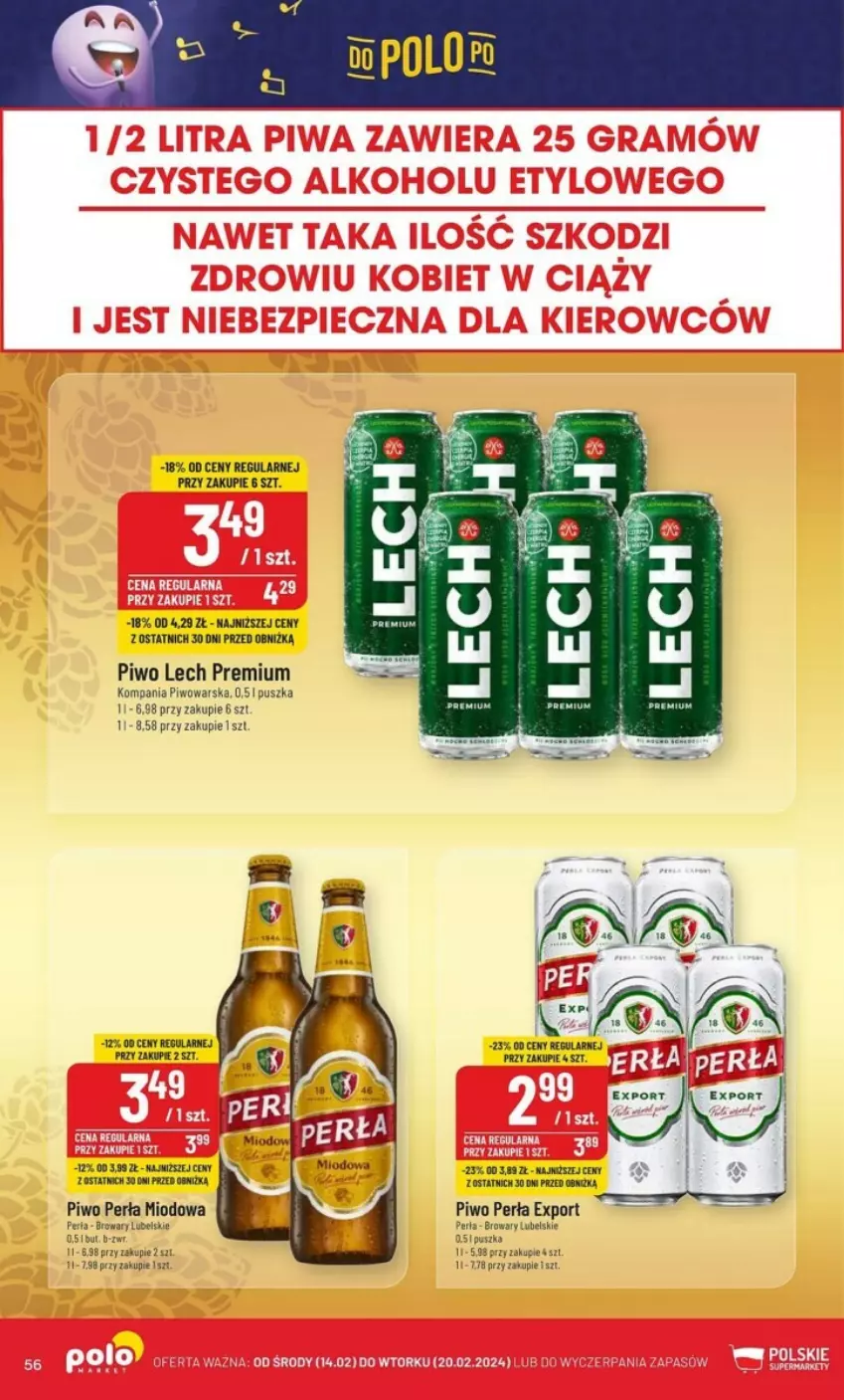 Gazetka promocyjna PoloMarket - ważna 14.02 do 20.02.2024 - strona 52 - produkty: Lech Premium, Perła, Piwo, Por