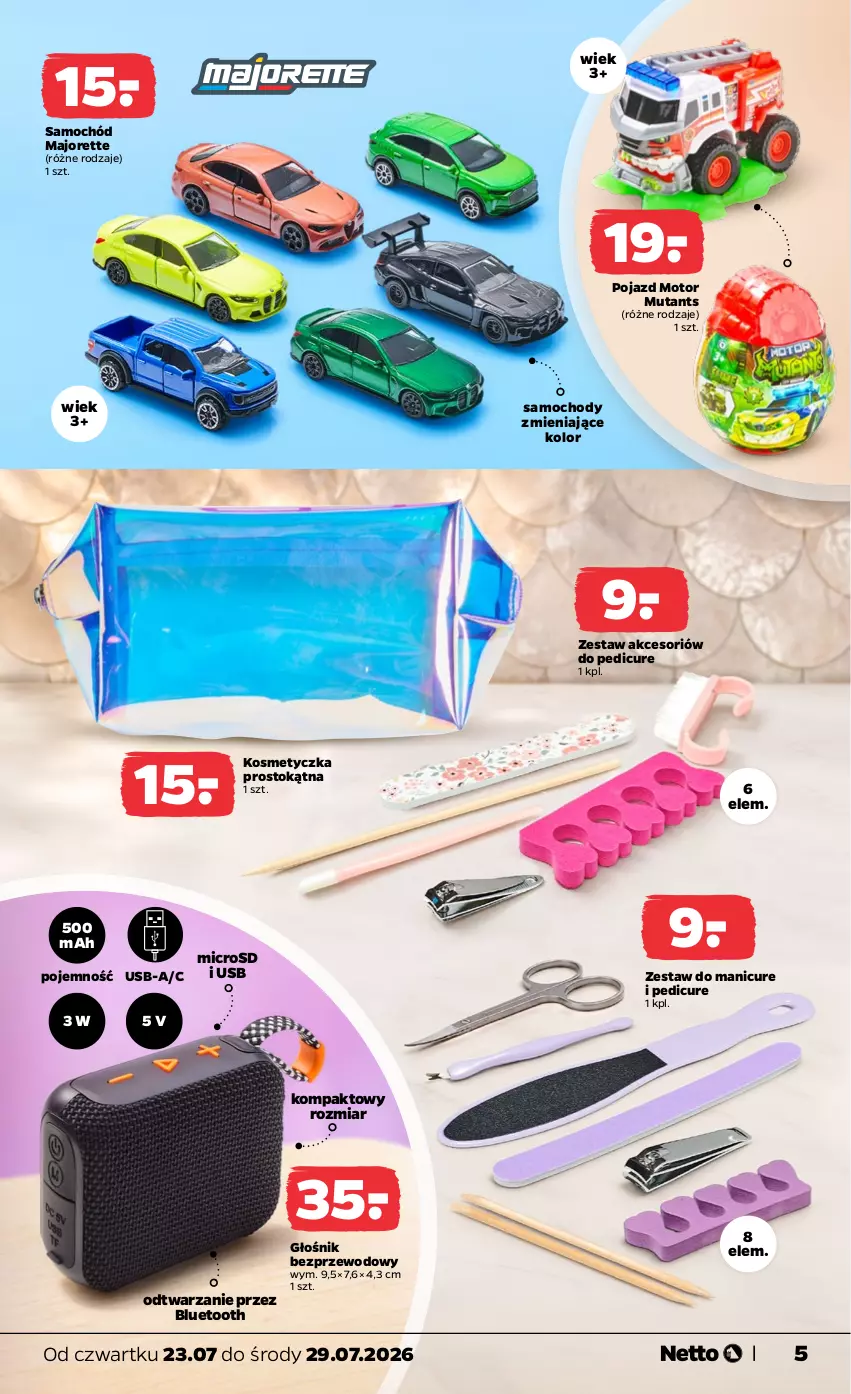 Gazetka promocyjna Netto - Od Czwartku - ważna 23.07 do 29.07.2026 - strona 5 - produkty: Głośnik, Kosmetyczka, Manicure i pedicure, Pojazd, Samochód