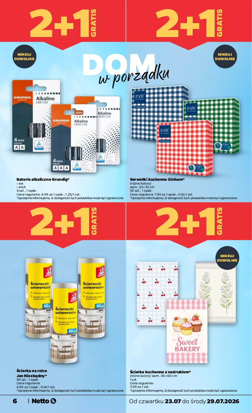 Gazetka promocyjna Netto - Od Czwartku - ważna 23.07 do 29.07.2026 - strona 6 - produkty: Baterie alkaliczne, Gin, Gra, Jan Niezbędny, Por, Ser, Serwetki