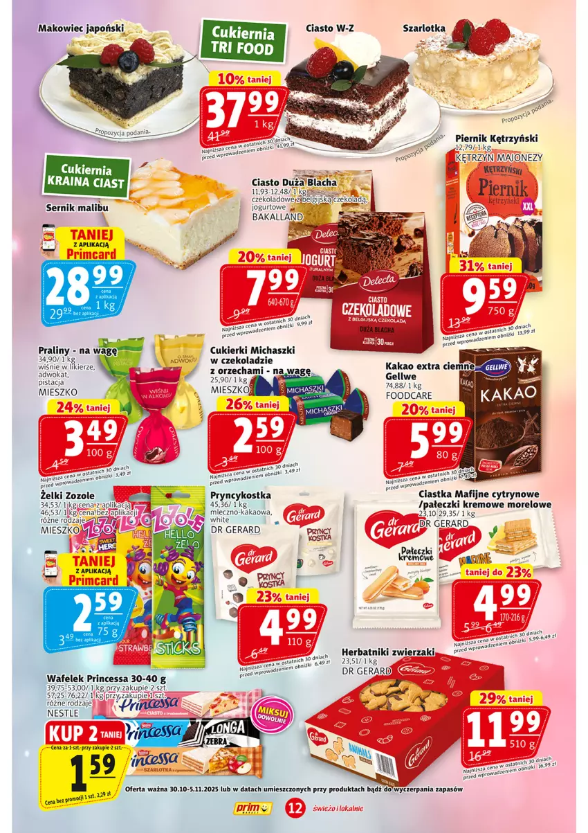 Gazetka promocyjna Prim Market - ważna 30.10 do 05.11.2025 - strona 12 - produkty: Bakalland, Ciastka, Cukier, Cukierki, Dr Gerard, Fa, Herbatniki, Jogurt, Kakao, LG, Likier, Majonez, Makowiec, Malibu, Piernik, Praliny, Princessa, Ser, Szarlotka, Wafelek