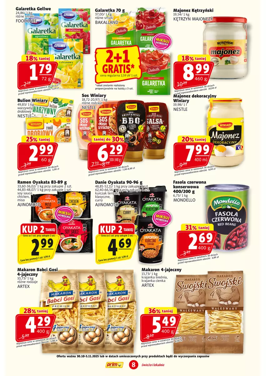 Gazetka promocyjna Prim Market - ważna 30.10 do 05.11.2025 - strona 8 - produkty: Bakalland, Bulion, Dell, Fa, Fasola, Gala, Galaretka, Kurczak, Lion, Majonez, Makaron, Ser, Sos, Winiary