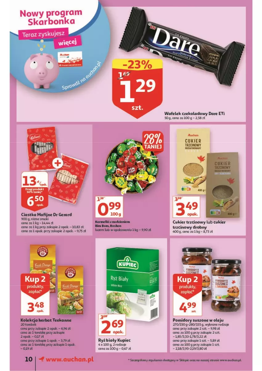 Gazetka promocyjna Auchan - przeNISKIE CENY prze porządki supermarkety - ważna 17.02 do 23.02.2022 - strona 10 - produkty: Ciastka, Cukier, Cukier trzcinowy, Dr Gerard, Gra, Kupiec, Olej, Piec, Pomidory, Ryż, Ryż biały, Teekanne, Wafelek