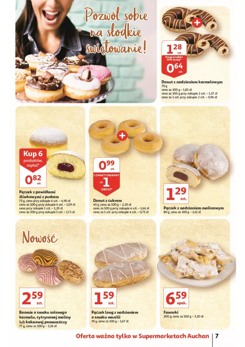 Gazetka promocyjna Auchan - przeNISKIE CENY prze porządki supermarkety - ważna 17.02 do 23.02.2022 - strona 7 - produkty: Donut, Fa, Faworki, Kakao, Maliny, Pączek