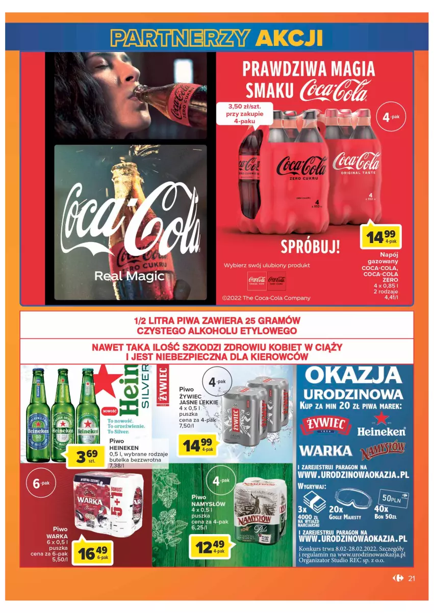 Gazetka promocyjna Carrefour - Gazetka Carrefour - ważna 08.02 do 28.02.2022 - strona 21 - produkty: Coca-Cola, Fa, Gin, Gra, LG, Napój, Piec, Piwa, Piwo, Warka