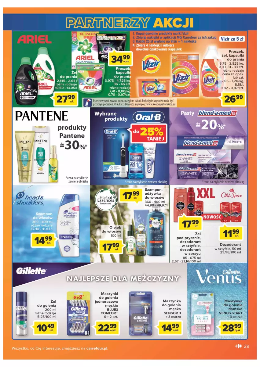 Gazetka promocyjna Carrefour - Gazetka Carrefour - ważna 08.02 do 28.02.2022 - strona 29 - produkty: Dezodorant, Dzieci, Fa, Gillette, Kapsułki do prania, Klej, Maszynka, Maszynka do golenia, Odżywka, Olej, Oral B, Pantene, Szampon, Szynka, Vizir