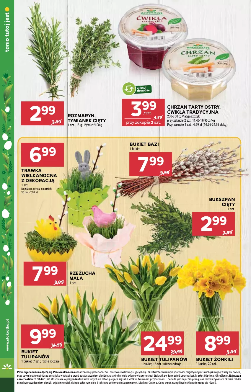 Gazetka promocyjna Stokrotka - Market - ważna 26.03 do 01.04.2026 - strona 12 - produkty: Bukiet, Chrzan, Mięso, Optima, Owoce, Rzeżucha, Tulipan, Warzywa