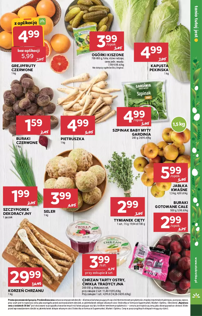 Gazetka promocyjna Stokrotka - Market - ważna 26.03 do 01.04.2026 - strona 13 - produkty: Buraki, Chrzan, Gin, Grejpfrut, Jabłka, Mięso, Optima, Owoce, Pietruszka, Szpinak, Warzywa