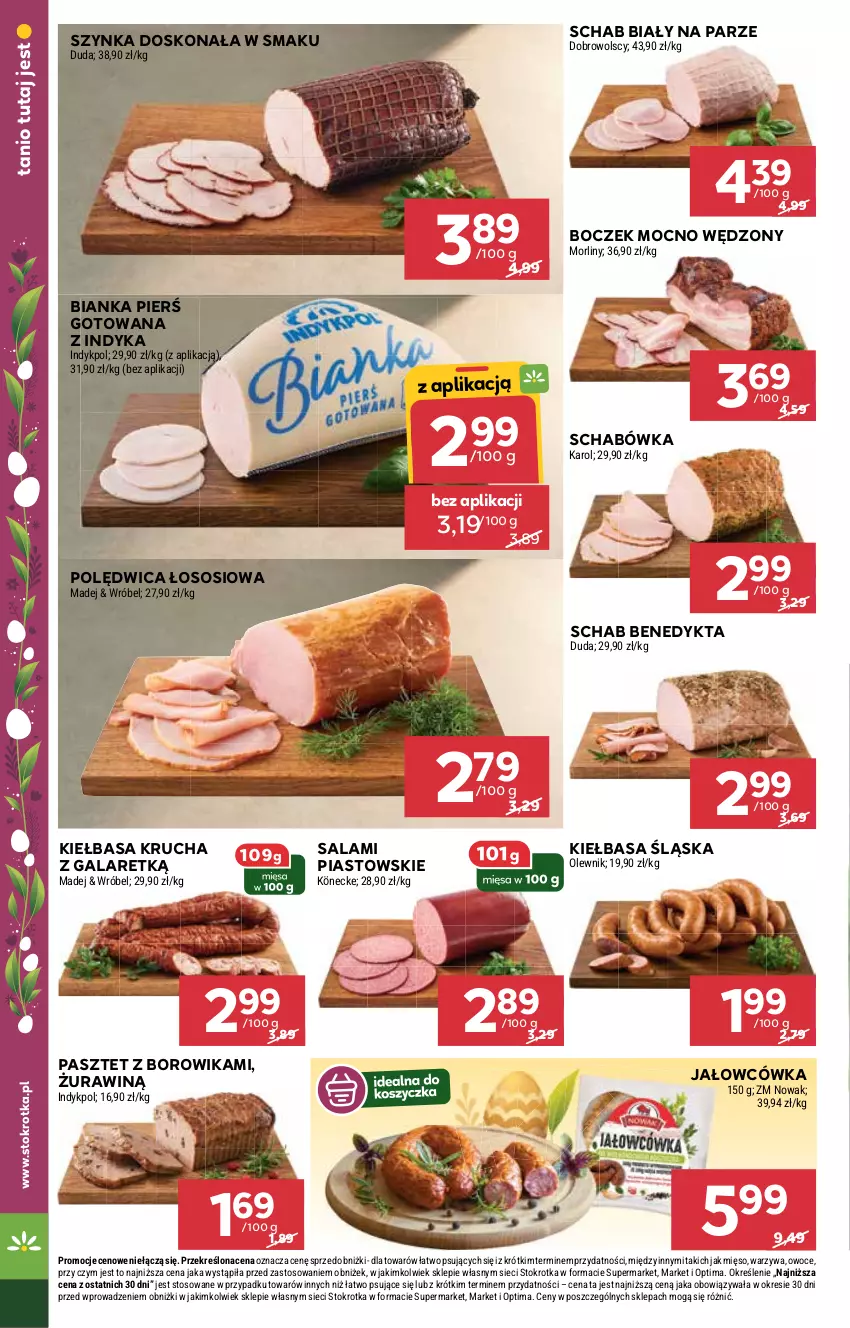 Gazetka promocyjna Stokrotka - Market - ważna 26.03 do 01.04.2026 - strona 14 - produkty: Bianka, Boczek, Duda, Gala, Kiełbasa, Kiełbasa krucha, Kiełbasa śląska, Mięso, Morliny, NOWAK, Olewnik, Optima, Owoce, Pasztet, Piast, Polędwica, Salami, Schab Benedykta, Sos, Szynka, Warzywa