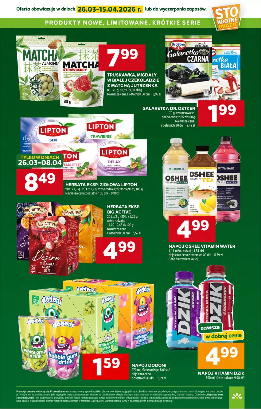 Gazetka promocyjna Stokrotka - Market - ważna 26.03 do 01.04.2026 - strona 29 - produkty: Dr. Oetker, Gala, Galaretka, Herbata, Jutrzenka, LG, Lipton, Mięso, Migdały, Napój, Optima, Oshee, Owoce, Panna cotta, Ser, Warzywa