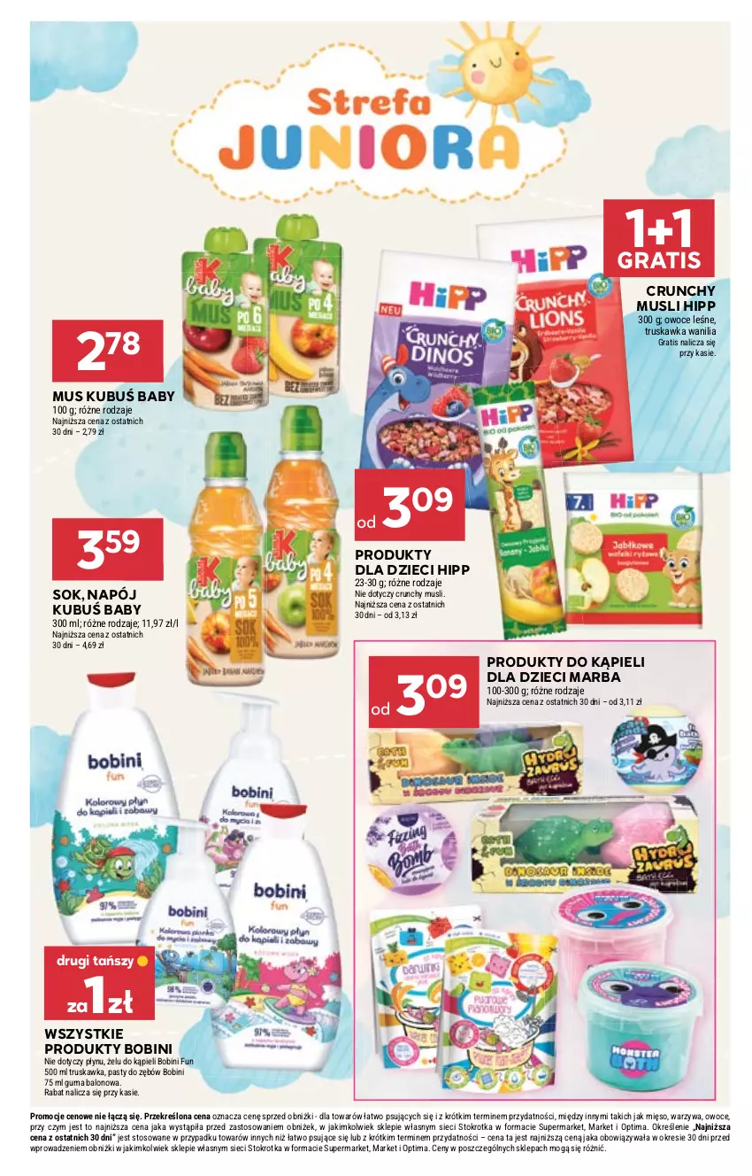 Gazetka promocyjna Stokrotka - Market - ważna 26.03 do 01.04.2026 - strona 43 - produkty: Dzieci, Gra, HiPP, Kubuś, Mięso, Mus, Napój, Optima, Owoce, Sok, Warzywa