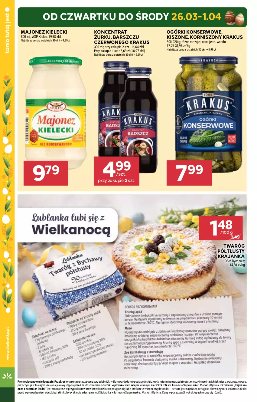 Gazetka promocyjna Stokrotka - Market - ważna 26.03 do 01.04.2026 - strona 7 - produkty: Korniszony, Krakus, Majonez, Mięso, Ogórki konserwowe, Optima, Owoce, Ser, Twaróg, Twaróg półtłusty, Warzywa