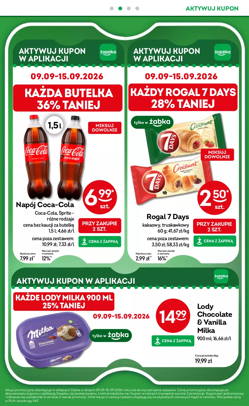 Gazetka promocyjna Żabka - gazetka-promocyjna-37-38-2026 - ważna 09.09 do 22.09.2026 - strona 29 - produkty: 7 Days, Coca-Cola, Kakao, Lody, Milka, Napój, Rama, Rogal, Sprite, Tran