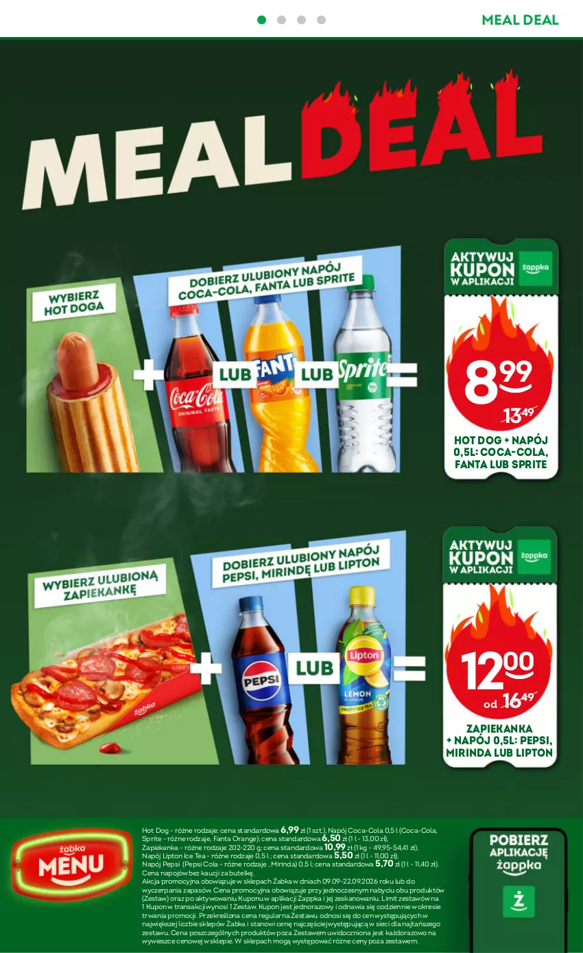 Gazetka promocyjna Żabka - gazetka-promocyjna-37-38-2026 - ważna 09.09 do 22.09.2026 - strona 50 - produkty: Coca-Cola, Fa, Fanta, Hot dog, Ice tea, Lipton, Mirinda, Napój, Pepsi, Sprite, Tran, Zapiekanka