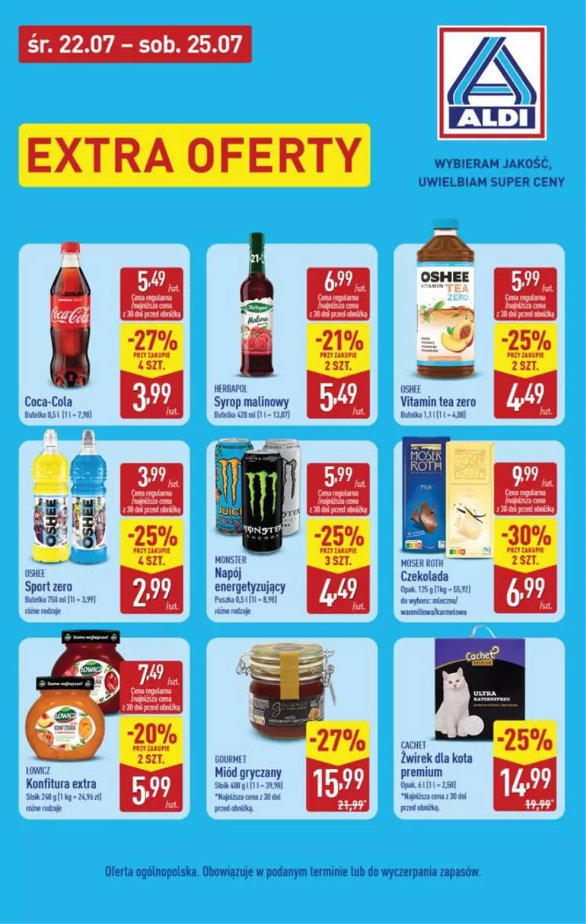 Gazetka promocyjna Aldi - Extra oferty - ważna 22.07 do 25.07.2026 - strona 2 - produkty: Coca-Cola, Czekolada, Fa, Gry, Konfitura, Miód, Napój, Oshee, Por, Ser, Sport