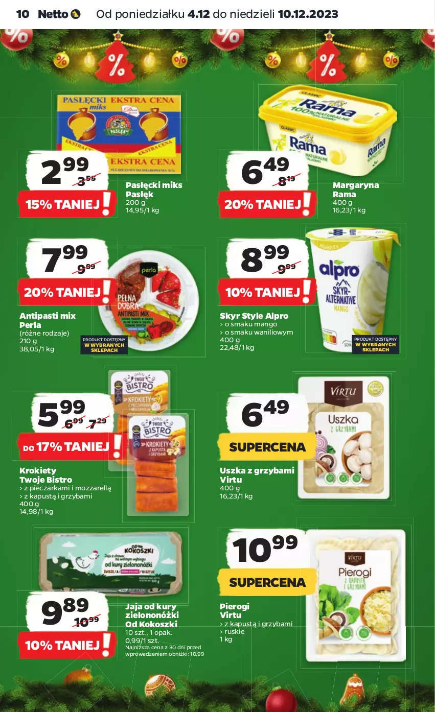 Gazetka promocyjna Netto - Artykuły spożywcze - ważna 04.12 do 10.12.2023 - strona 10 - produkty: Alpro, Jaja, Kapustą, Kokos, Kosz, Krokiety, Mango, Margaryna, Piec, Pieczarka, Pierogi, Rama, Virtu