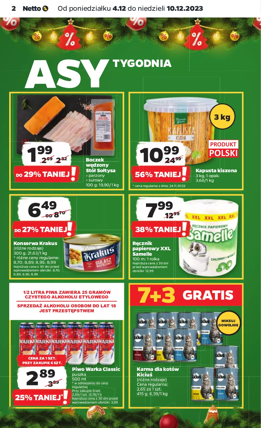 Gazetka promocyjna Netto - Artykuły spożywcze - ważna 04.12 do 10.12.2023 - strona 2 - produkty: Boczek, Gra, Krakus, Papier, Piwa, Piwo, Ręcznik, Ser, Stół, Warka