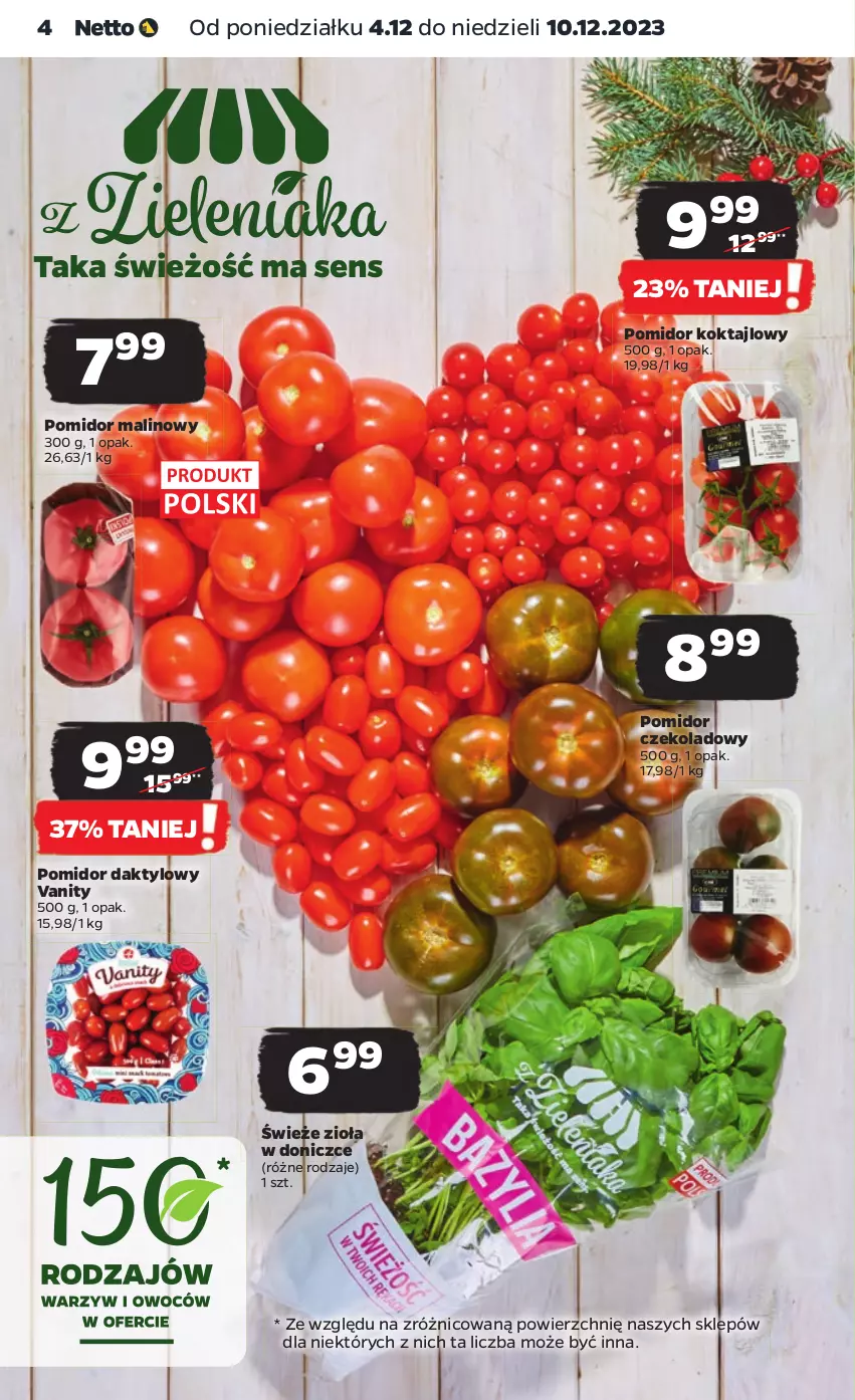 Gazetka promocyjna Netto - Artykuły spożywcze - ważna 04.12 do 10.12.2023 - strona 4 - produkty: Pomidor malinowy, Zioła w doniczce