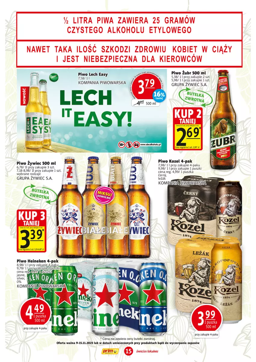 Gazetka promocyjna Prim Market - ważna 09.11 do 15.11.2023 - strona 15 - produkty: Gra, Heineken, Kozel, Piec, Piwa, Piwo