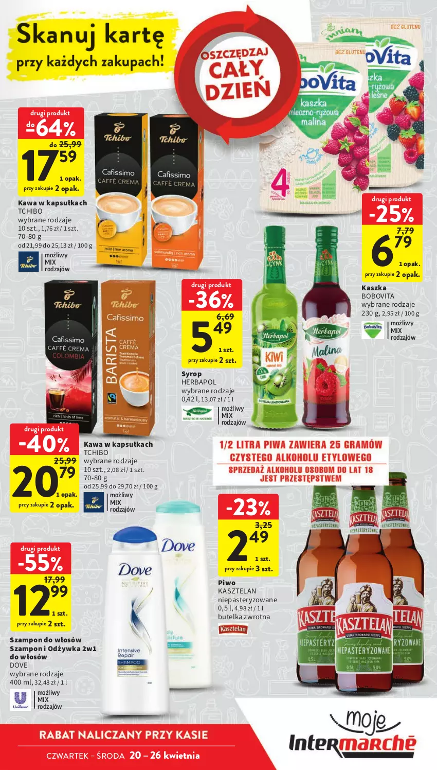 Gazetka promocyjna Intermarche - Gazetka Intermarche - ważna 20.04 do 26.04.2023 - strona 7 - produkty: BoboVita, Dove, Herbapol, Kasztelan, Kawa, Odżywka, Piwo, Syrop, Szampon, Tchibo