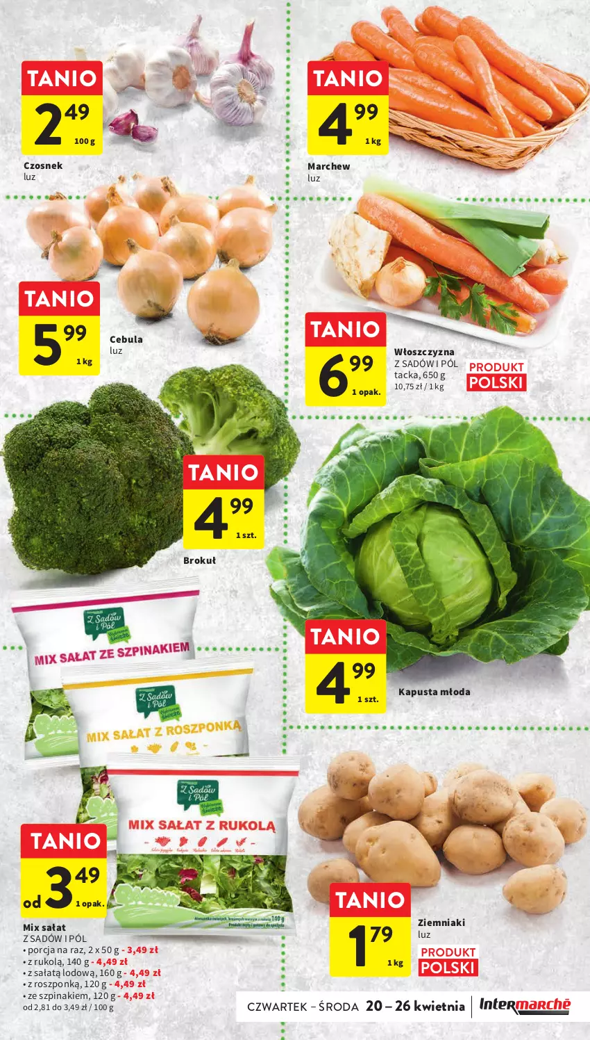 Gazetka promocyjna Intermarche - Gazetka Intermarche - ważna 20.04 do 26.04.2023 - strona 9 - produkty: Cebula, Czosnek, Por, Sałat, Szpinak, Ziemniaki