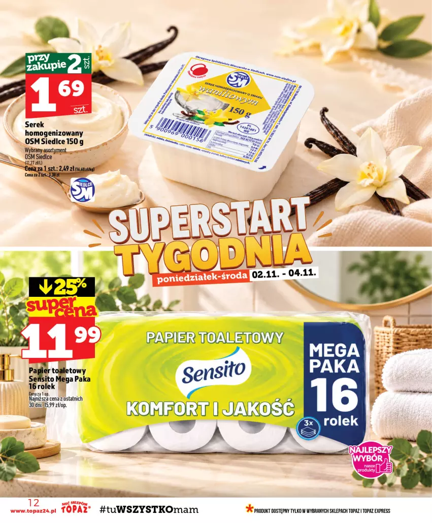Gazetka promocyjna Topaz - Gazetka - ważna 29.10 do 04.11.2026 - strona 12 - produkty: Papier, Ser, Serek, Sito, Top