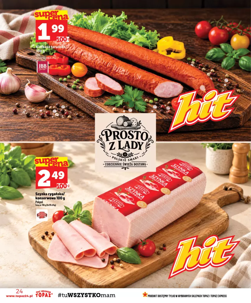 Gazetka promocyjna Topaz - Gazetka - ważna 29.10 do 04.11.2026 - strona 24 - produkty: Pekpol, Ser, Szynka, Szynka cygańska, Top