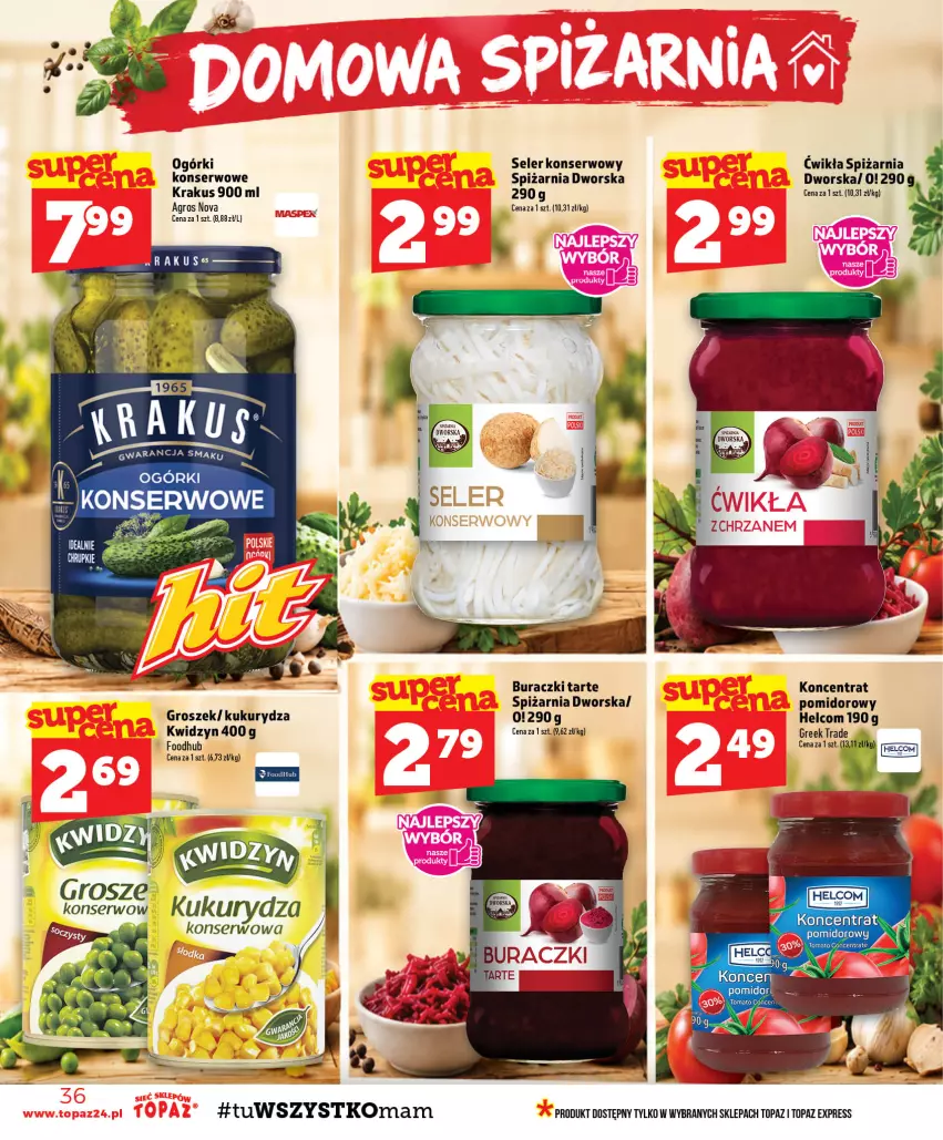 Gazetka promocyjna Topaz - Gazetka - ważna 29.10 do 04.11.2026 - strona 36 - produkty: Buraczki, Fa, Groszek, HELCOM, Krakus, Kukurydza, Ser, Top