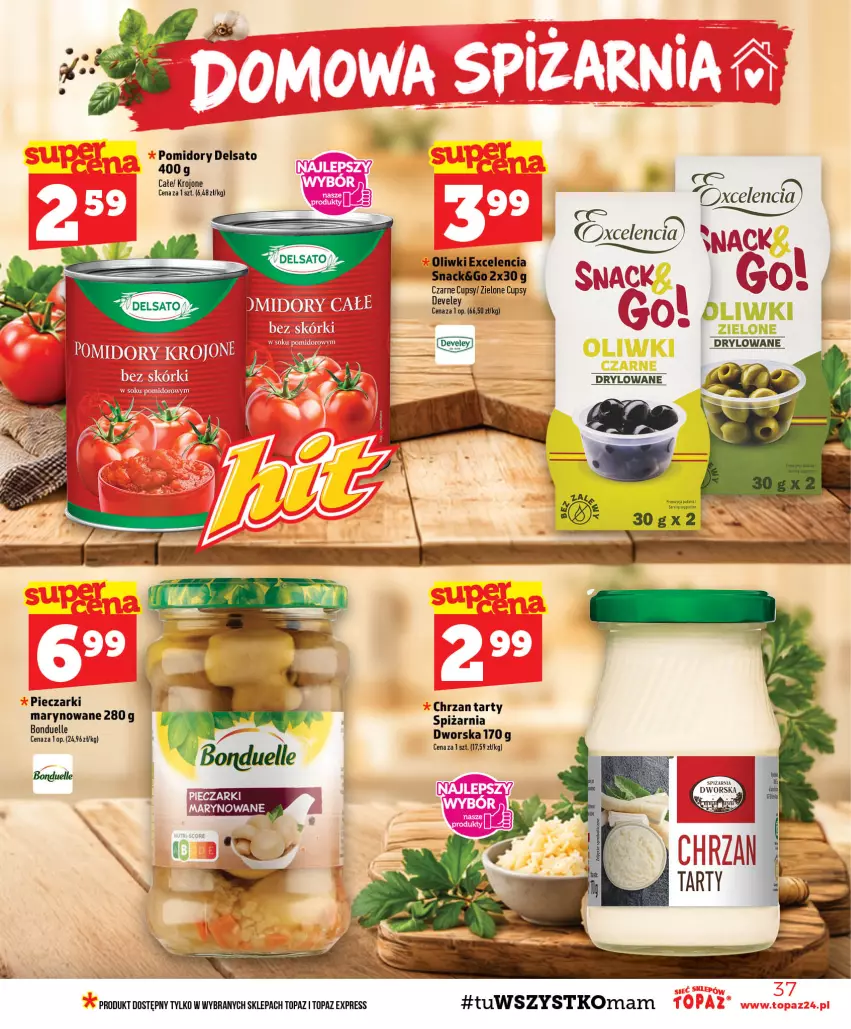 Gazetka promocyjna Topaz - Gazetka - ważna 29.10 do 04.11.2026 - strona 37 - produkty: Bonduelle, Chrzan, Oliwki, Piec, Pomidory, Top